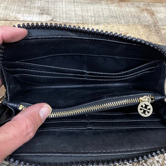 Rare Tory Burch Alice Quilted Black Nylon Continental Wallet Zip Around - Picture 8 of 10